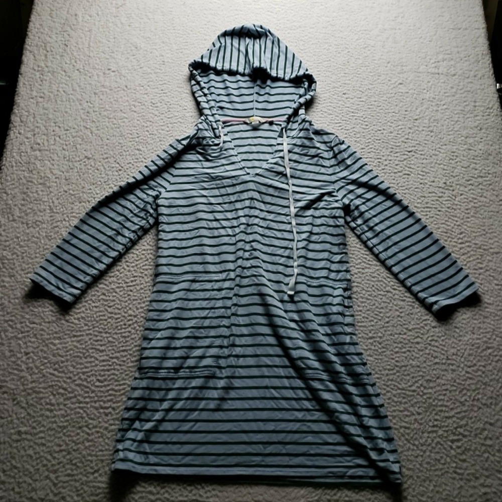 Boden T Shirt Dress Womens 8 Gray Stripe Long Sleeve Hooded V Neck Jersey